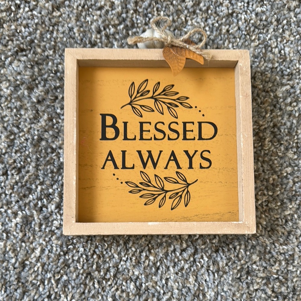 Rustic Yellow 'Blessed Always' Wooden Sign